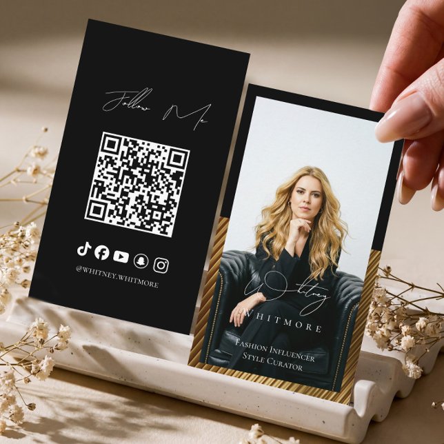 Carte De Visite Code QR d'influenceur social de luxe minimal moder (Modern Minimal Luxury Social Influencer QR Code Business Card)