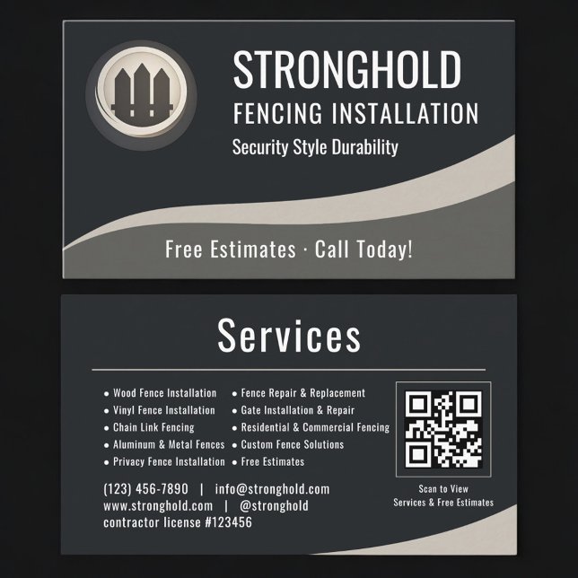 Carte De Visite Code QR d'installation de clôture professionnel (Créateur téléchargé)
