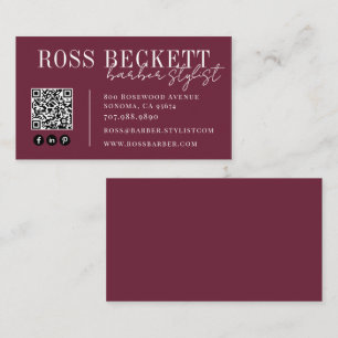 Carte De Visite Code QR du barbier styliste Modern Plum