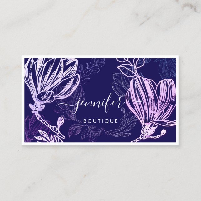 Carte De Visite Code QR du cadre de fleurs Logo personnalisé viole (Devant)