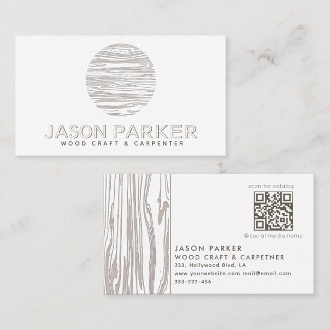 Carte De Visite Code Qr du charpentier professionnel du bois sculp (Devant / Derrière)