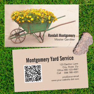 Carte De Visite Code QR du jardinier vintage de fleurs d'écorce