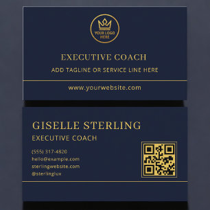 Carte De Visite Code QR du logo bleu or du coach exécutif