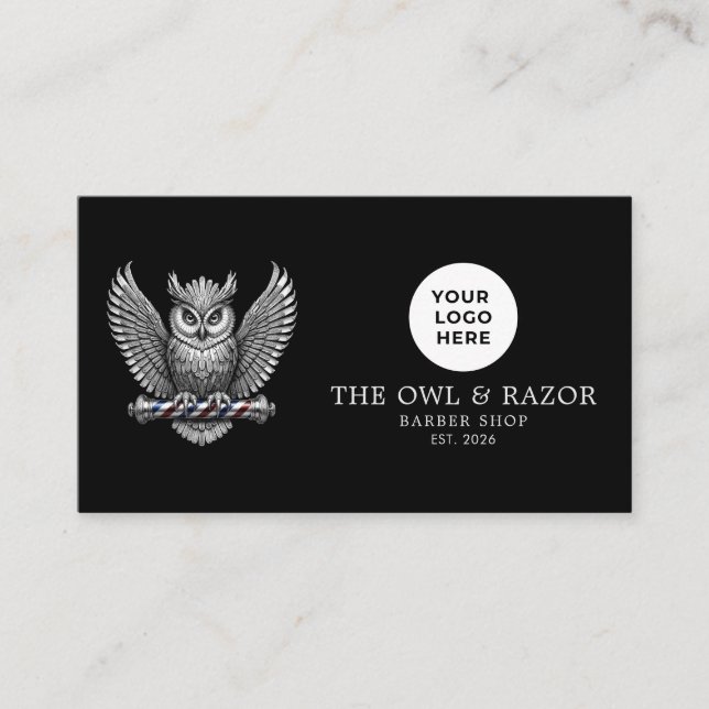 Carte De Visite Code QR du logo de barbier professionnel Silver Ow (Devant)