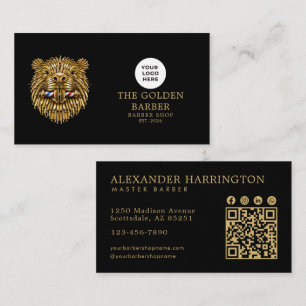 Carte De Visite Code QR du logo de castor doré du salon de coiffur