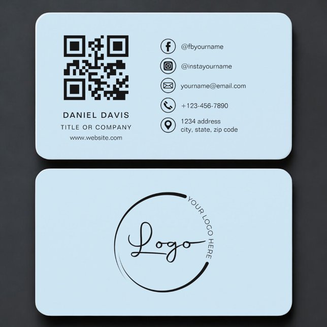Carte De Visite Code QR du logo de la société Blue Professionnel (Créateur téléchargé)