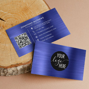 Carte De Visite Code QR du logo de l'entreprise en métal bleu bros