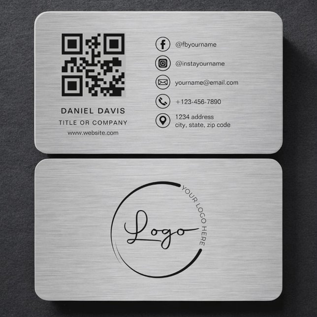 Carte De Visite Code QR du logo de l'entreprise métallisé (Créateur téléchargé)
