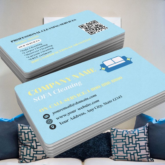 Carte De Visite Code QR du logo de nettoyage de canapé professionn (Créateur téléchargé)