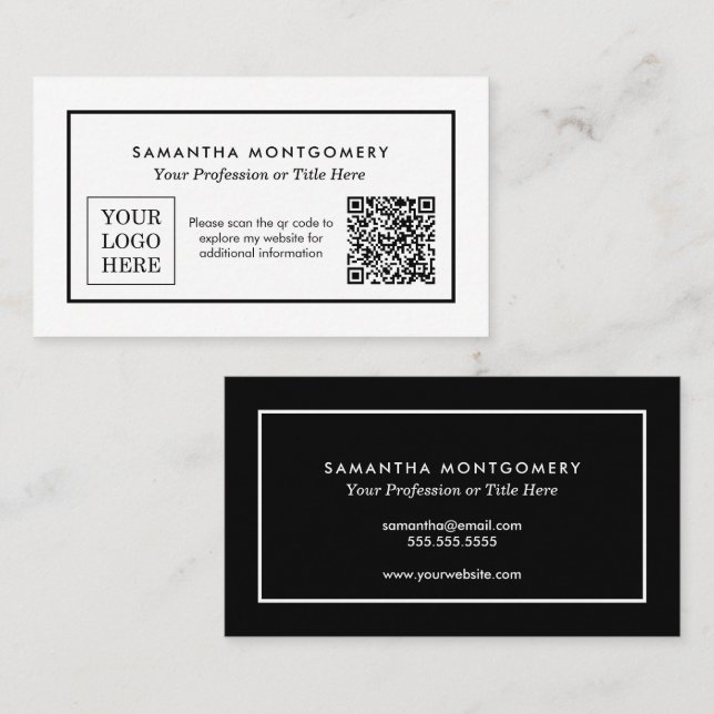 Carte De Visite Code QR du logo de société personnalisé moderne no (Devant / Derrière)
