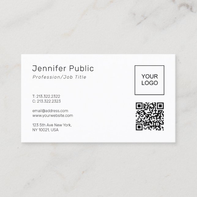 Carte De Visite Code QR du logo de votre propre entreprise moderne (Devant)