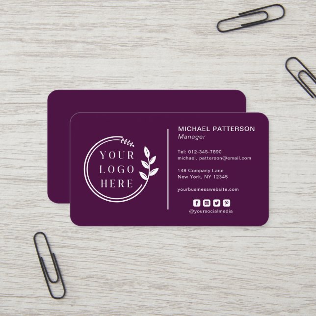 Carte De Visite Code QR du logo d'entreprise Plum pour les coordon (Devant/Arrière en situation)