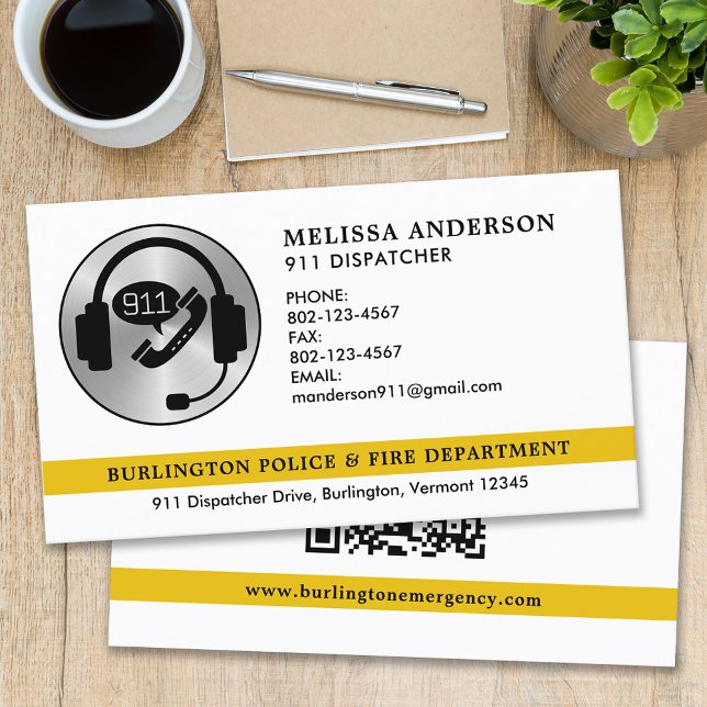 Carte De Visite Code QR du logo des services d'urgence du répartit (Créateur téléchargé)