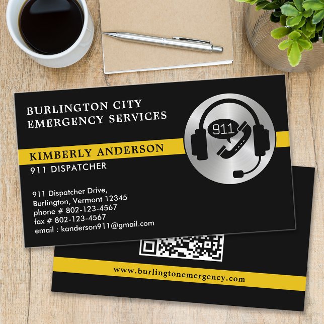 Carte De Visite Code QR du logo des services d'urgence du répartit (Créateur téléchargé)