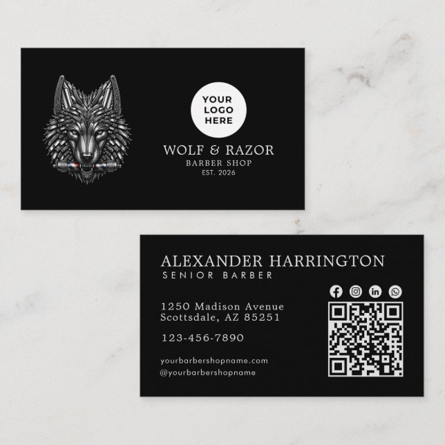 Carte De Visite Code QR du logo du salon de coiffure professionnel (Devant / Derrière)