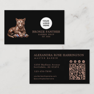 Carte De Visite Code QR du logo du salon de coiffure Rose Gold Pan