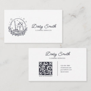 Carte De Visite Code QR du logo du service de nettoyage minimalist