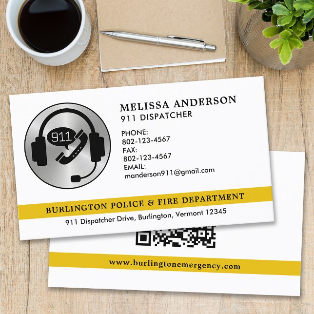 Carte De Visite Code QR du logo du service d'urgence du répartiteu (Créateur téléchargé)