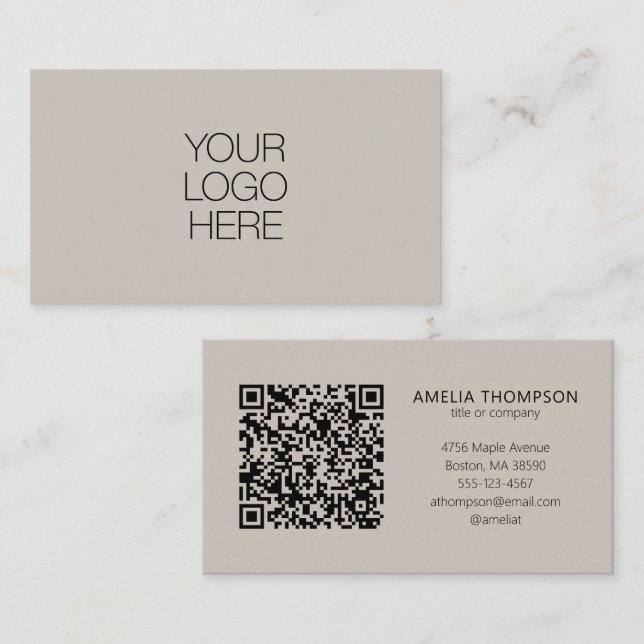 Carte De Visite Code QR du logo professionnel Soft Taupe (Devant / Derrière)