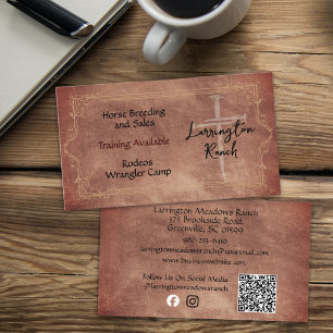Carte De Visite Code QR du logo Western Cross du Ranch de chevaux 