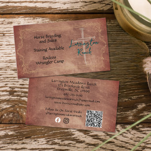 Carte De Visite Code QR du logo Western Cross du Ranch de chevaux