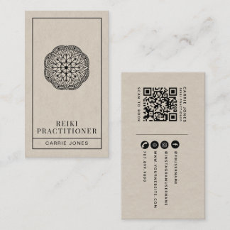 Carte De Visite Code QR du mandala du praticien Reiki moderne