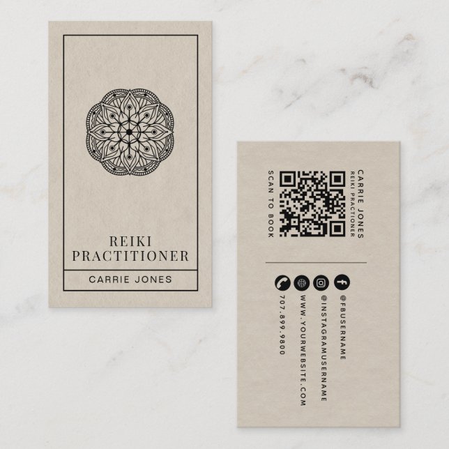 Carte De Visite Code QR du mandala du praticien Reiki moderne (Devant / Derrière)