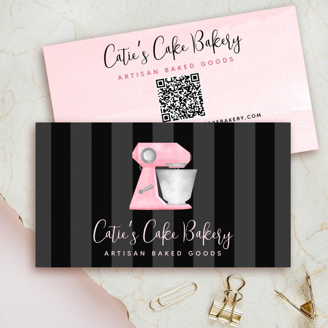 Carte De Visite Code QR du mélangeur de boulangerie rose blush sur (Créateur téléchargé)