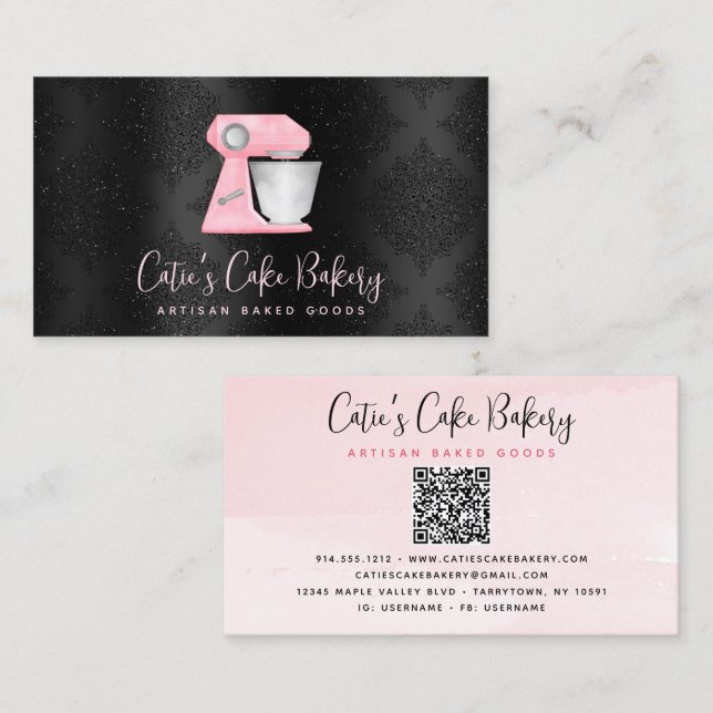 Carte De Visite Code QR du mélangeur de boulangerie rose blush sur (Devant / Derrière)