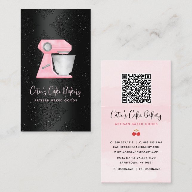 Carte De Visite Code QR du mélangeur rose pastel de boulangerie su (Devant / Derrière)