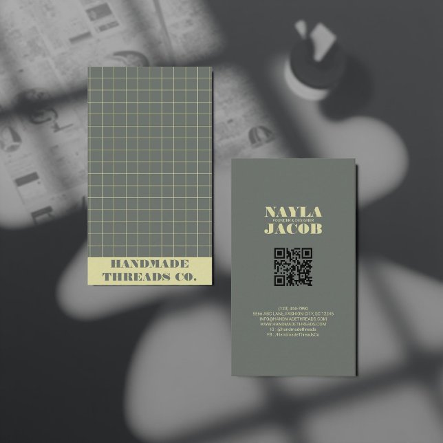 Carte De Visite Code QR du Motif Black À damiers moderne (Créateur téléchargé)