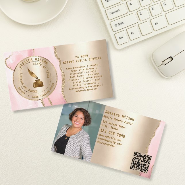 Carte De Visite Code QR du prospectus de l'agent de signature de p (gold notary stamp)