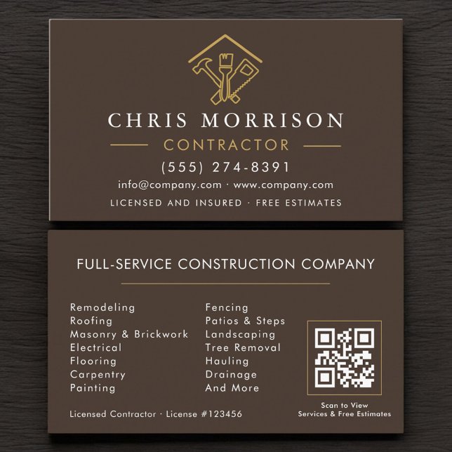 Carte De Visite Code QR du réparateur de maison marron (Créateur téléchargé)