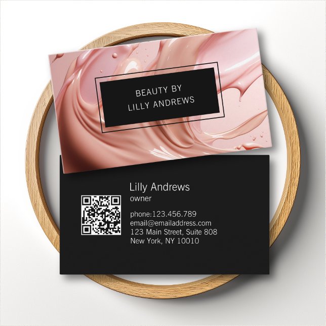 Carte De Visite Code QR du Salon de Beauté Blush Pink (Blush Pink Beauty Salon QR Code Business Card)