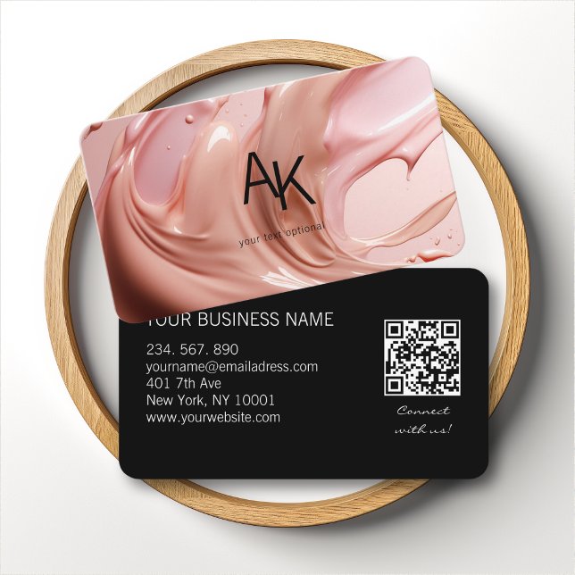 Carte De Visite Code QR du Salon de Beauté Rose Blush Monogramme (Monogram Blush Pink Beauty Salon QR Code Business Card)