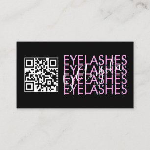 Carte De Visite Code QR du Salon de Cils Rose Noir Script