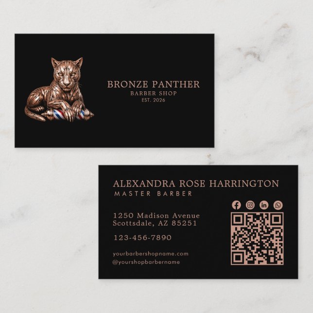 Carte De Visite Code QR du salon de coiffure Barber Rose Gold Pant (Devant / Derrière)