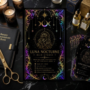 Carte De Visite Code QR du Salon de Coiffure Céleste Luxueux Lune
