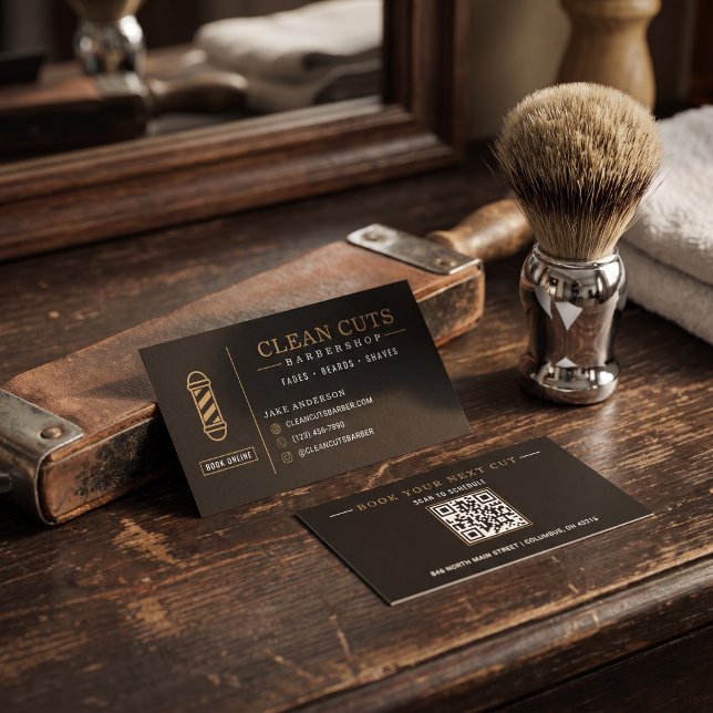 Carte De Visite Code QR du salon de coiffure pour hommes (Créateur téléchargé)