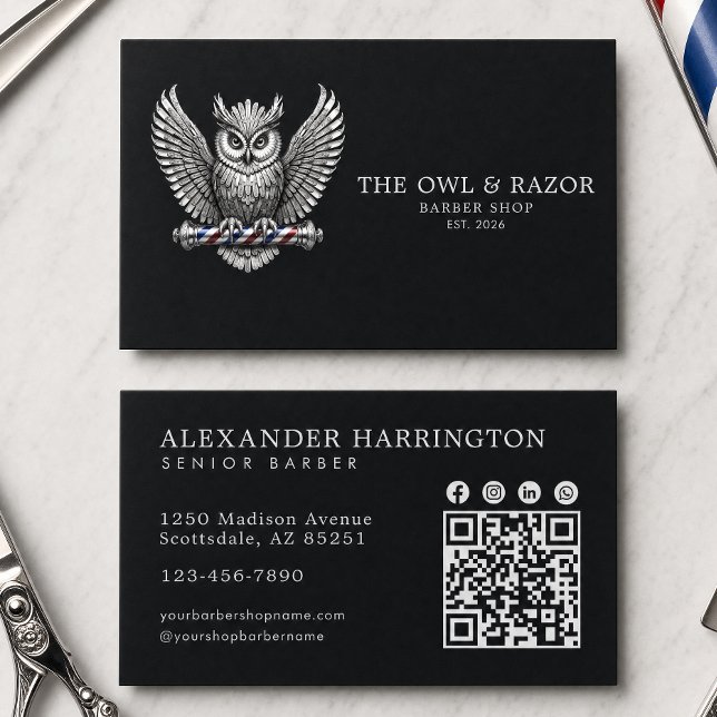 Carte De Visite Code QR du salon de coiffure professionnel Barber  (Créateur téléchargé)