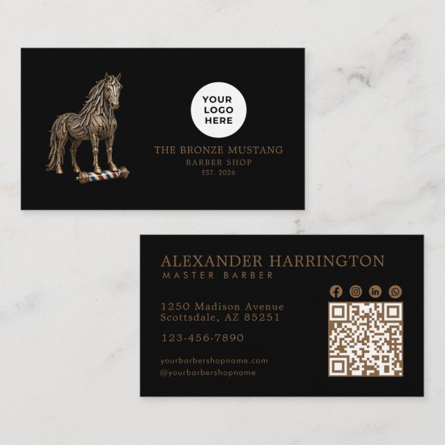 Carte De Visite Code QR du Salon de Coiffure Professionnel Bronze  (Devant / Derrière)