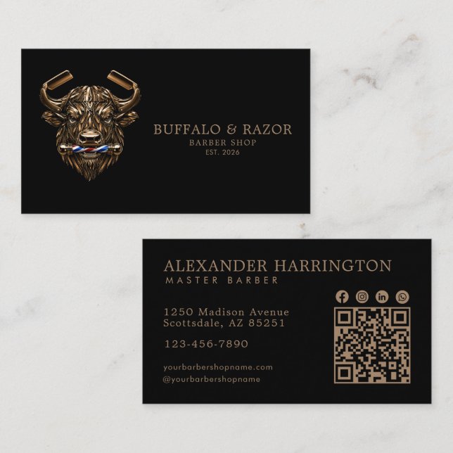 Carte De Visite Code Qr du Salon de Coiffure Professionnel Bronze  (Devant / Derrière)