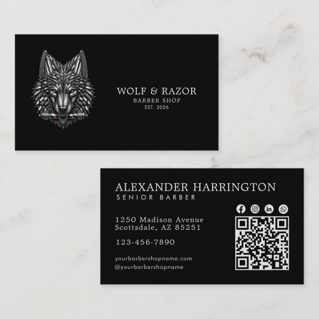 Carte De Visite Code Qr du Salon de Coiffure Professionnel Silver  (Devant / Derrière)