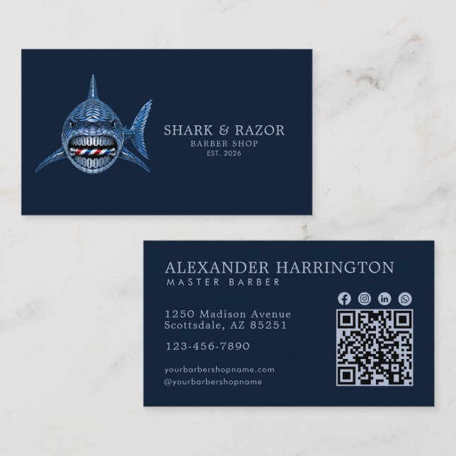 Carte De Visite Code Qr du Salon de Coiffure Steel Shark Professio (Devant / Derrière)