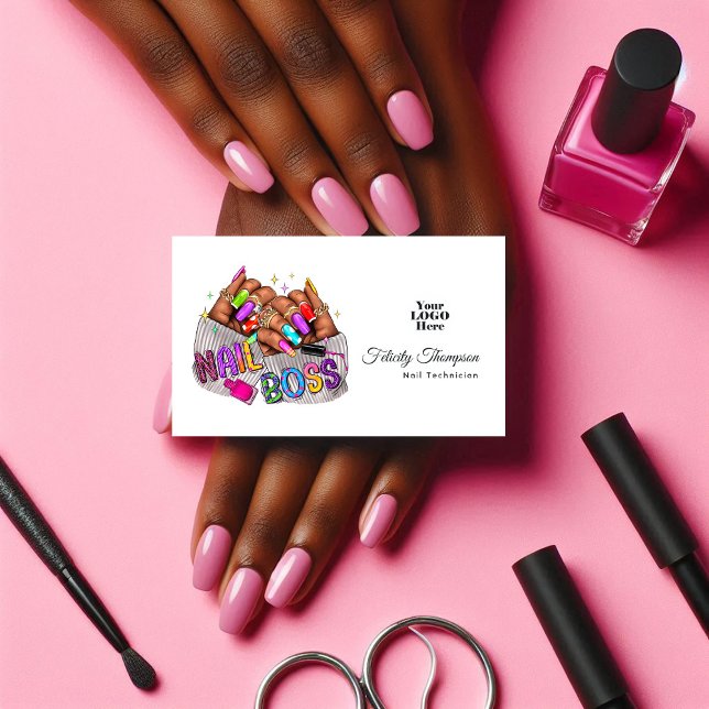 Carte De Visite Code QR du salon de manucure afro-américain rose v (Hot-Pink African American Manicure Salon QR Code Business Card)