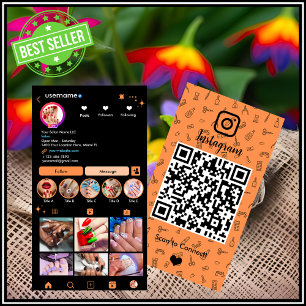Carte De Visite Code QR du salon de manucure Orange Instagram pour