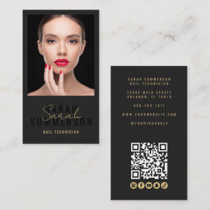 Carte De Visite Code QR du salon de manucure Photo Script Beige