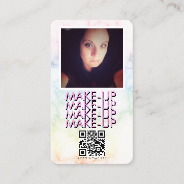 Carte De Visite Code QR du salon de maquillage Marble Photo   (Devant)