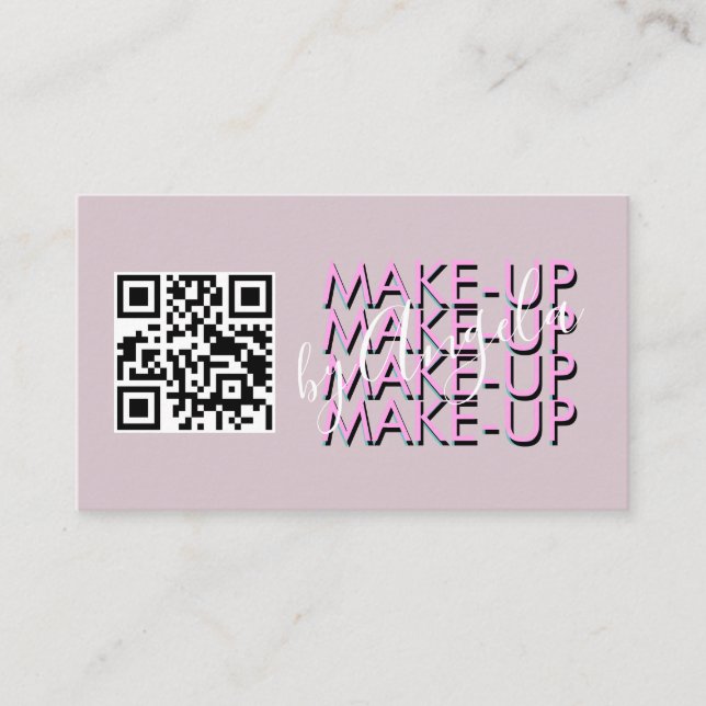 Carte De Visite Code QR du Salon de Maquillage Rose Noir Script   (Devant)