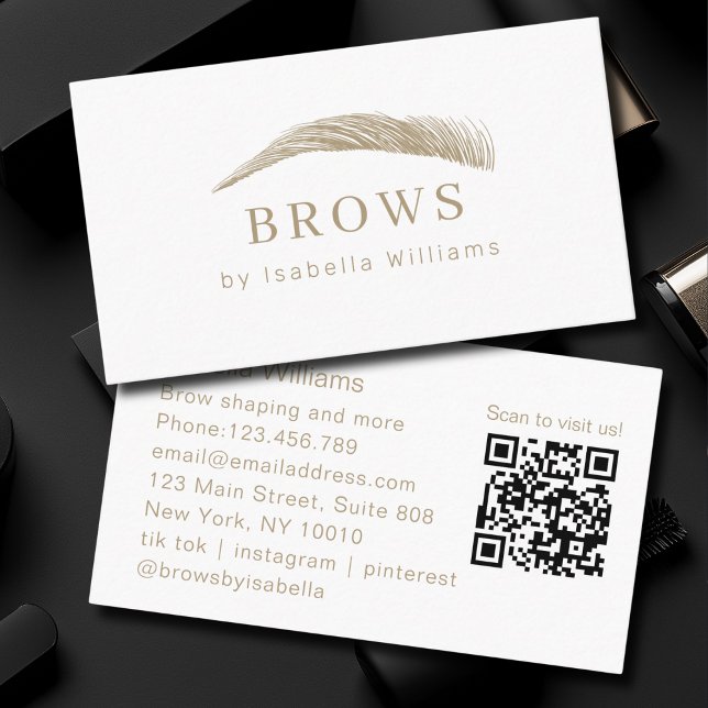 Carte De Visite Code QR du salon de sourcils élégant minimal (Minimal Elegant Eyebrow Salon QR-Code Business Card)